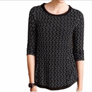 Anthropologie Postmark Black & White Top Weave Textured Top